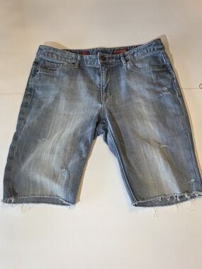 Express Light Blue Distressed Denim Bermuda Shorts